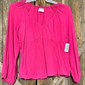 Brand New With Tag Hot Pink V Neck Babydoll Top Blouse Shirt